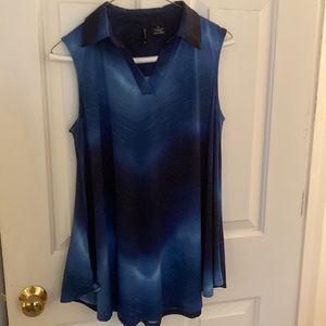 New Directions women’s Johnny Collar: small sleeveless shades of blue top